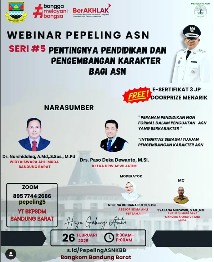 WEBINAR PEPELING ASN SERI  5 DENGAN TEMA PENTINGNYA PENDIDIKAN DAN PENGEMBANGAN KARAKTER BAGI ASN